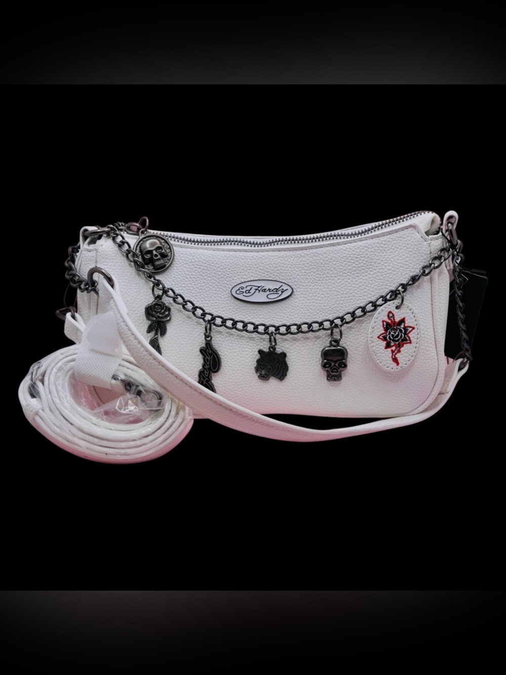 Ed Hardy White Charm Shoulder Bag NWT Y2K